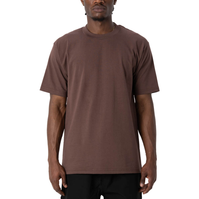 Pro Club Men's Heavyweight Cotton Short Sleeve Crew Neck T-Shirt Brown
