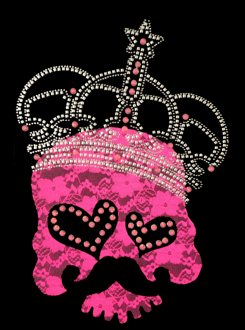 Mustache Skull-Pink Transfer Patch