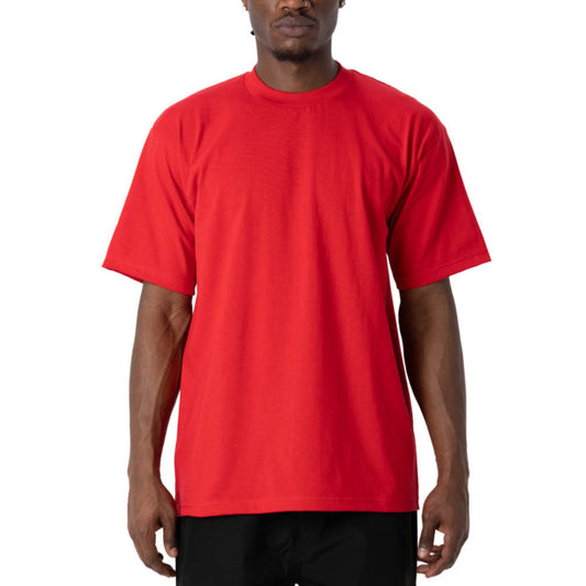 Pro Club Men's Heavyweight Cotton Short Sleeve Crew Neck T-Shirt Red
