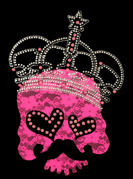 Mustache Skull-Pink Transfer Patch